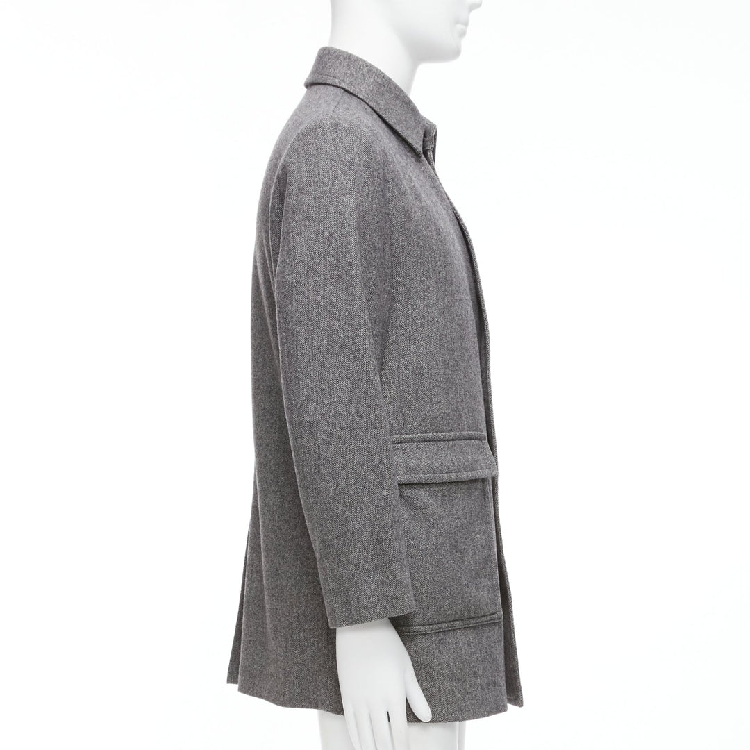 LANVIN JL grey wool blend herringbone dual pocketed overcoat IT46 S