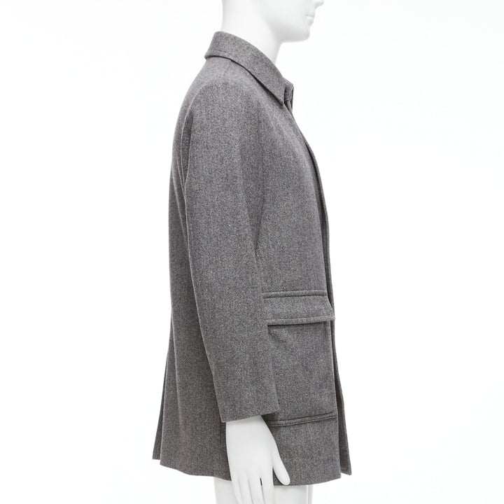 LANVIN JL grey wool blend herringbone dual pocketed overcoat IT46 S