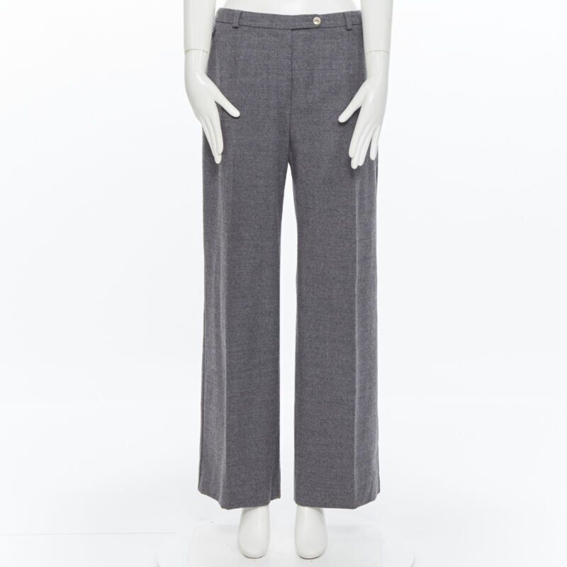 SPORTMAX grey virgin wool blend concealed front pocket wide leg pants US12 29"