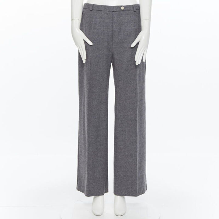 SPORTMAX grey virgin wool blend concealed front pocket wide leg pants US12 29"