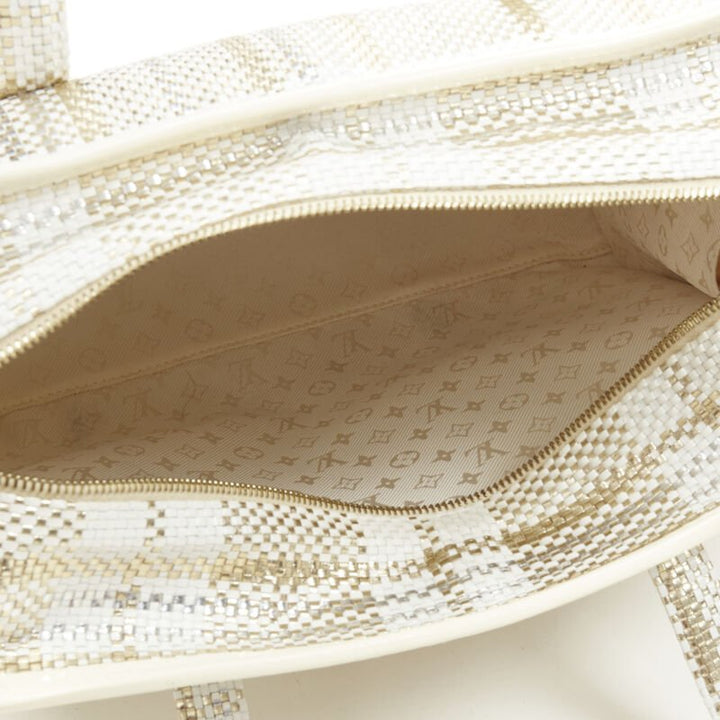 rare LOUIS VUITTON Street Shopper PM metallic gold silver woven leather tote bag
