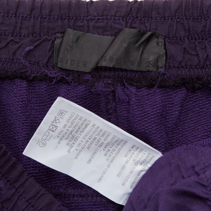 HAIDER ACKERMANN purple 100% washed cotton black trimmed darted joggers S