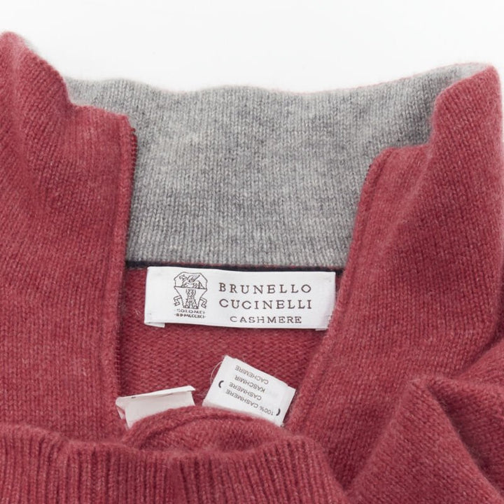 BRUNELLO CUCINELLI 100% cashmere grey collar half zip pullover sweater EU52 XL
