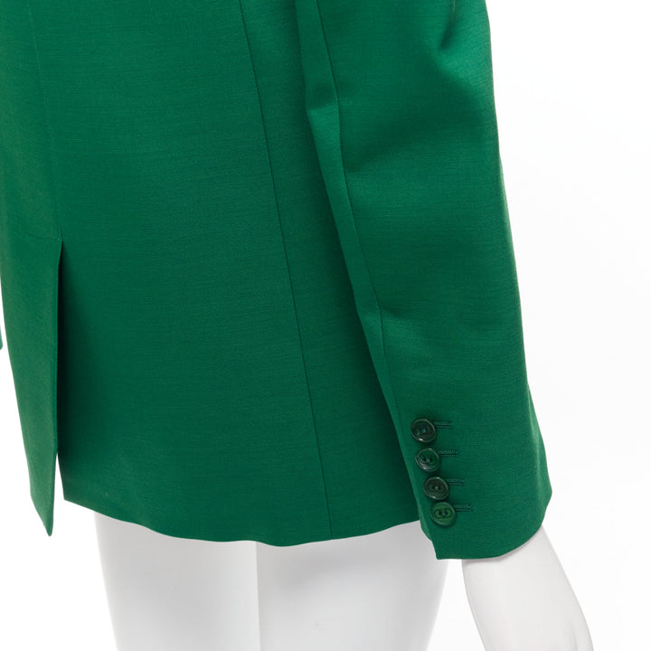 VALENTINO Kelly green wool silk fitted kong sleeve V neck blazer jacket IT36 XXS