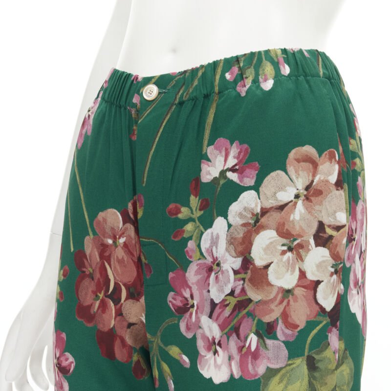 GUCCI 100% silk Blooms green pink floral print pajama pants IT36 XS