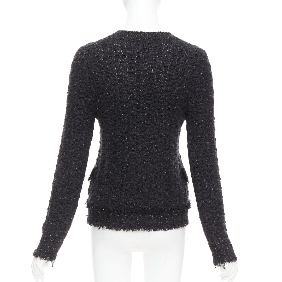 CHANEL 05A black metallic tweed silver CC logo cardigan jacket FR38 M