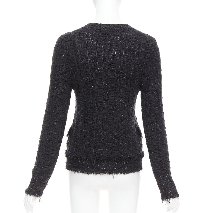 CHANEL 05A black metallic tweed silver CC logo cardigan jacket FR38 M