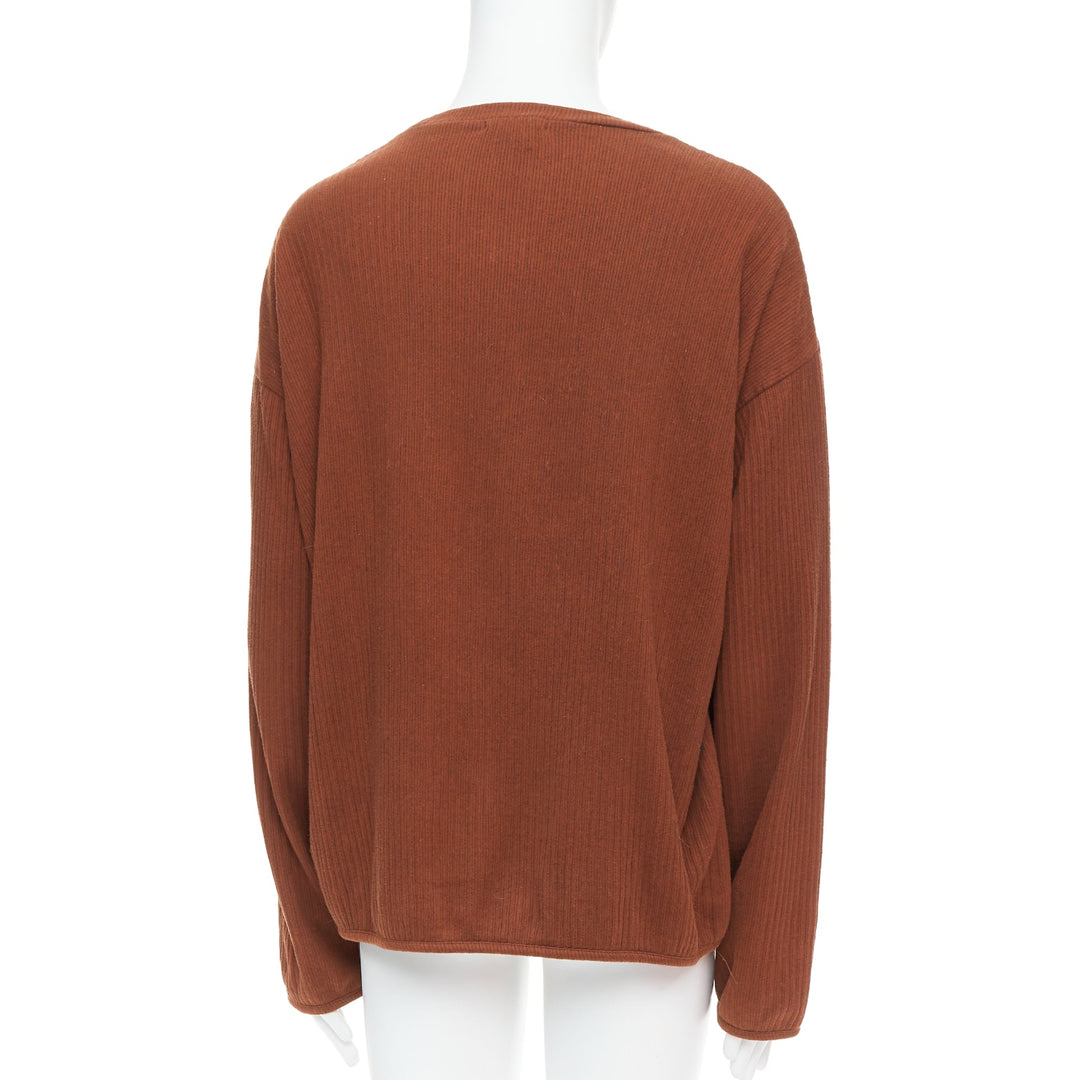 ISSEY MIYAKE MEN brown cotton blend ribbed long sleeve sweater M
