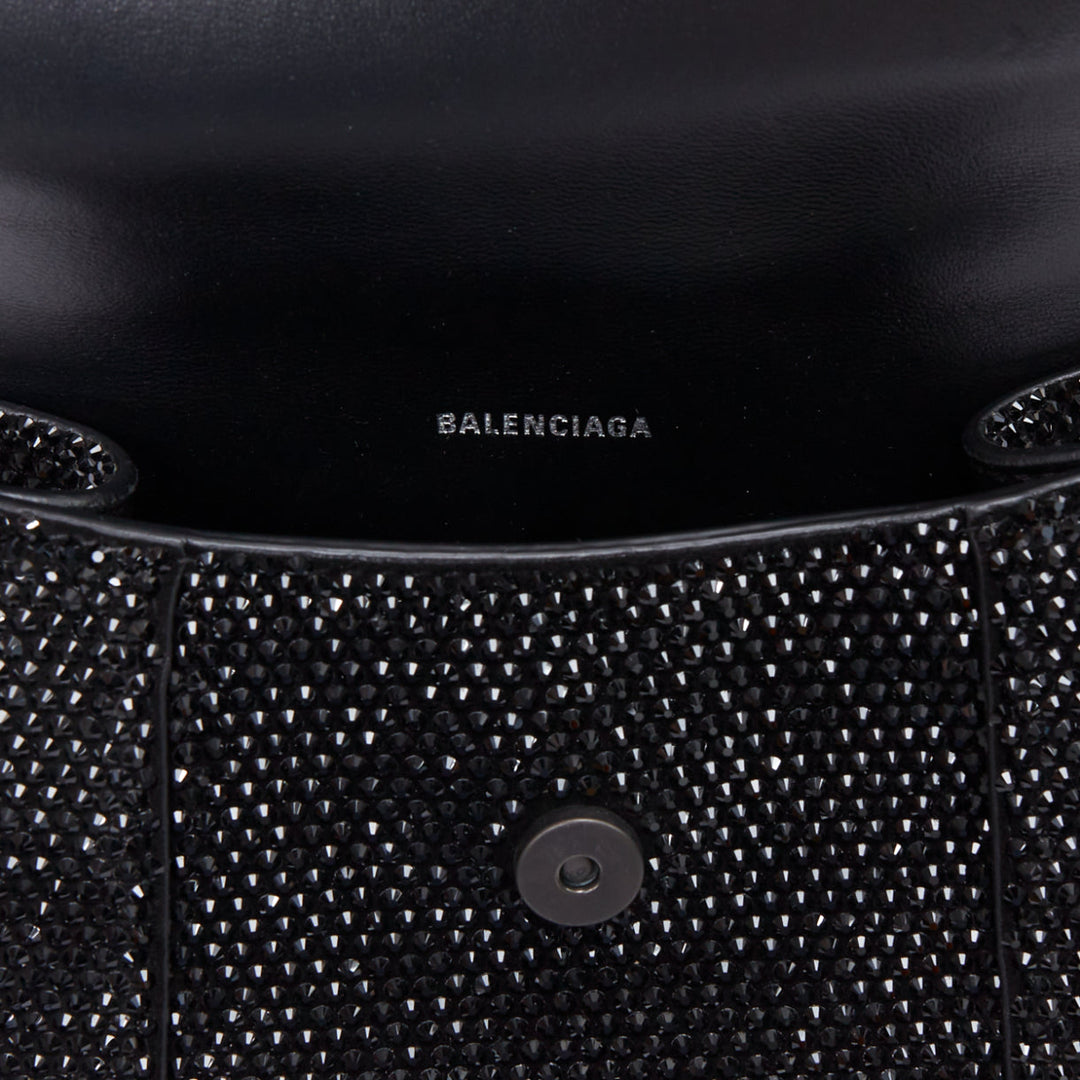 BALENCIAGA Demna Hourglass XS black strass crystal leather crossbody bag