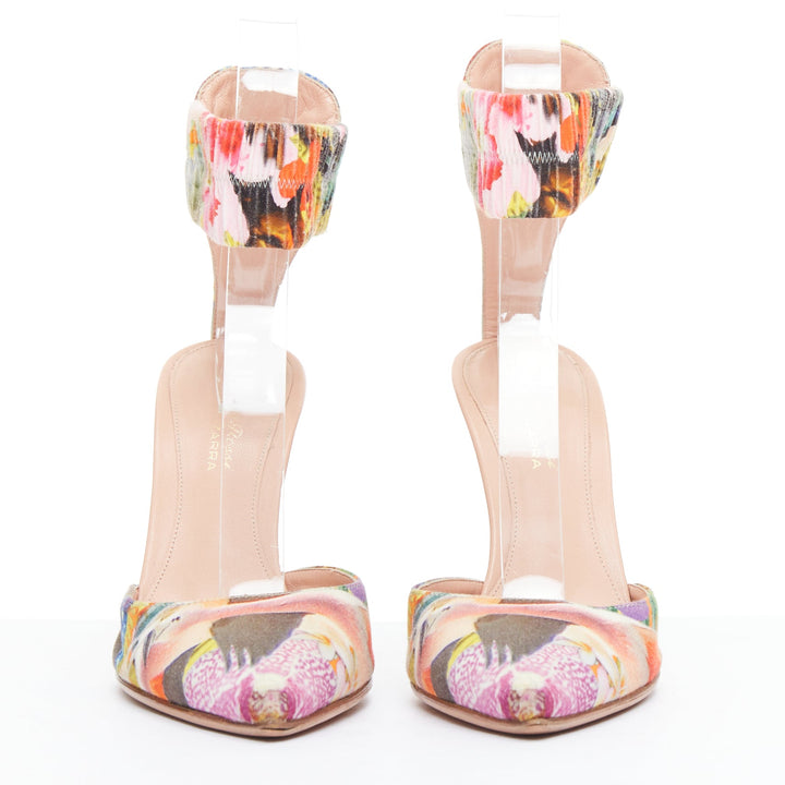 GIANVITO ROSSI ALTUZARRA multicolor floral fabric elastic cuff pumps EU37