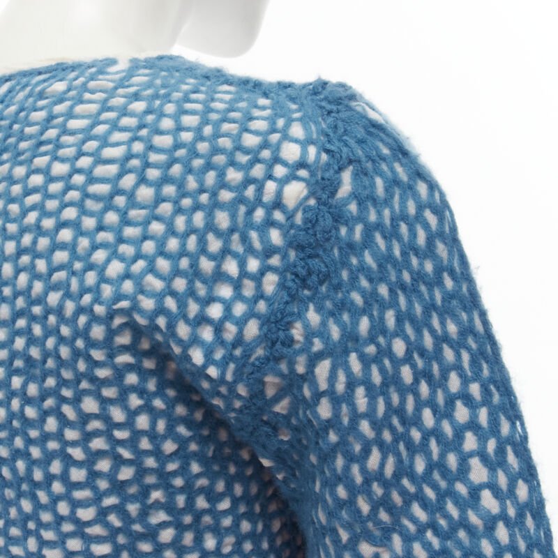 COMME DES GARCONS 1980's Vintage blue wool weave embroidered cropped top M