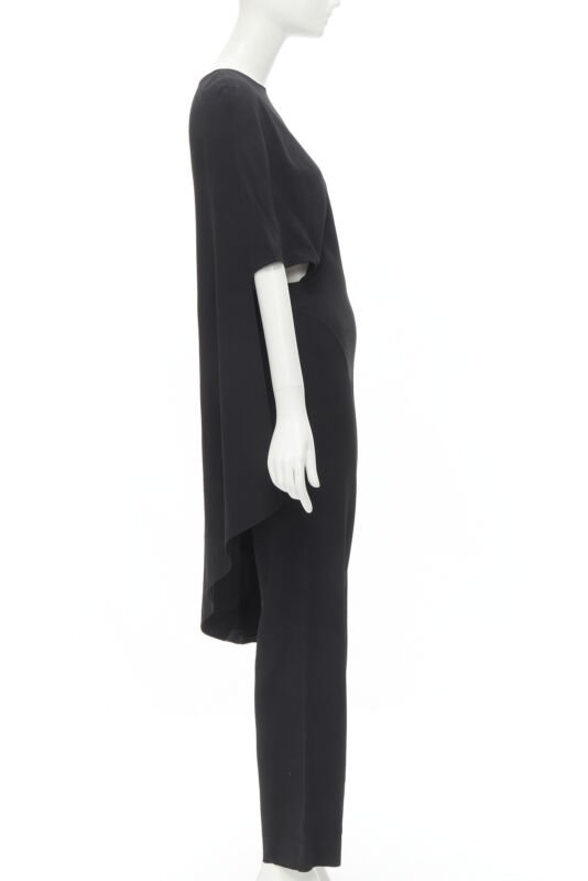 ESTABAN CORTEZAR black open back asymmetric cape jumpsuit FR38 S