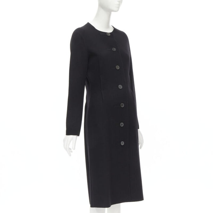 LANVIN Alber Elbaz 2004 black wool pinched darts button front fitted coat FR38 S