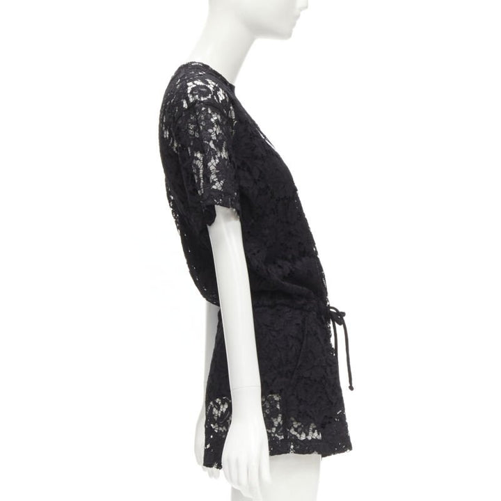 VALENTINO VLTN logo black lace white full floral lace playsuit romper XS