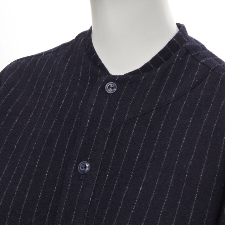 vintage COMME DES GARCONS 1980s navy blue pinstripe wool boxy baseball shirt S