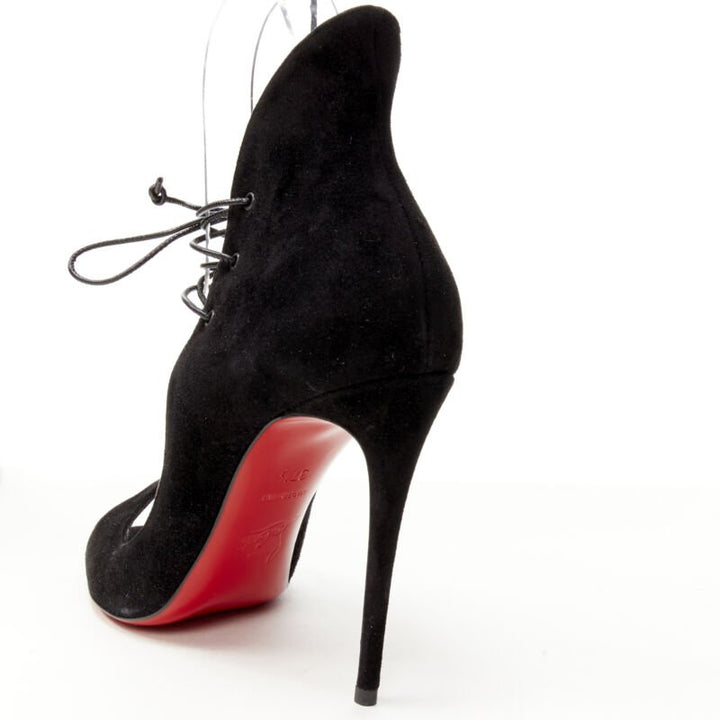 CHRISTIAN LOUBOUTIN Megavamp 120 black suede laced ankle peep heel EU37.5