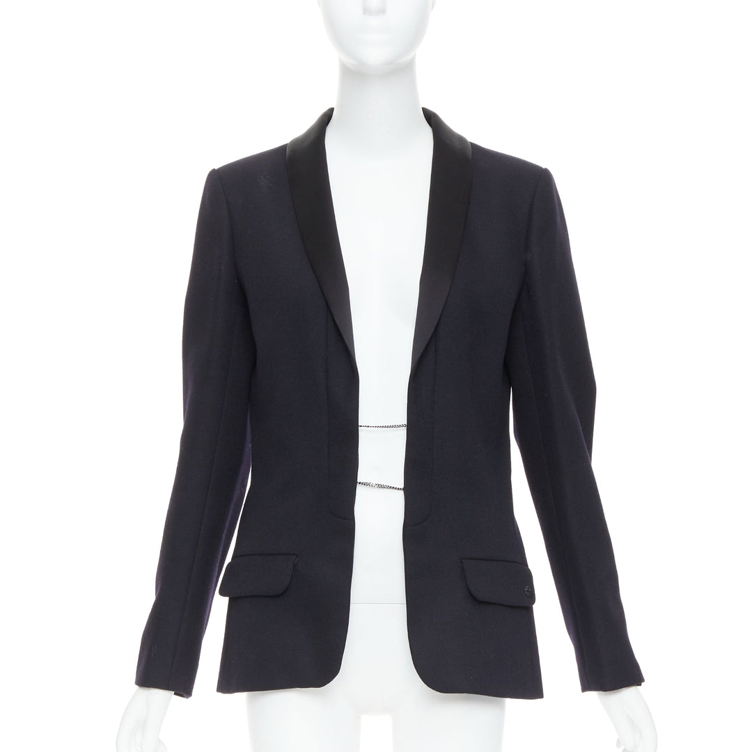 CHANEL 18A black Paris Hamburg Metier D'art wool tuxedo blazer FR40 L