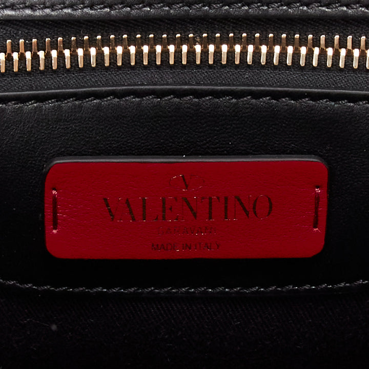 VALENTINO Candystud black nappa lambskin gold studded turnlock 2 way satchel bag