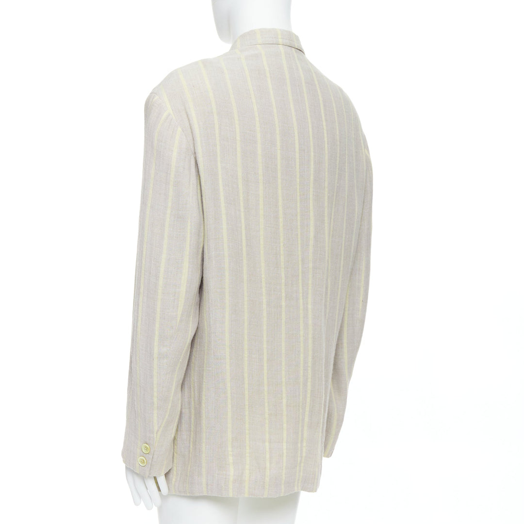 YOHJI YAMAMOTO stone grey cream striped  rayon linen double breasted blazer M