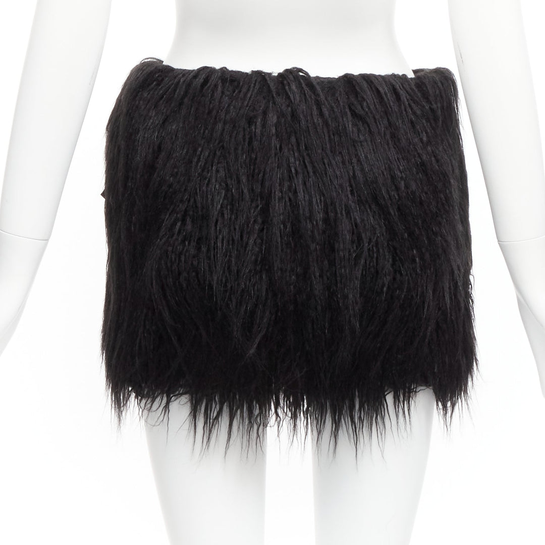 SAINT LAURENT 2021 Runway black faux fur mini skirt FR34 XS