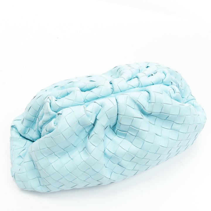 BOTTEGA VENETA The Pouch sky blue Intercciato woven leather magnetic clutch bag