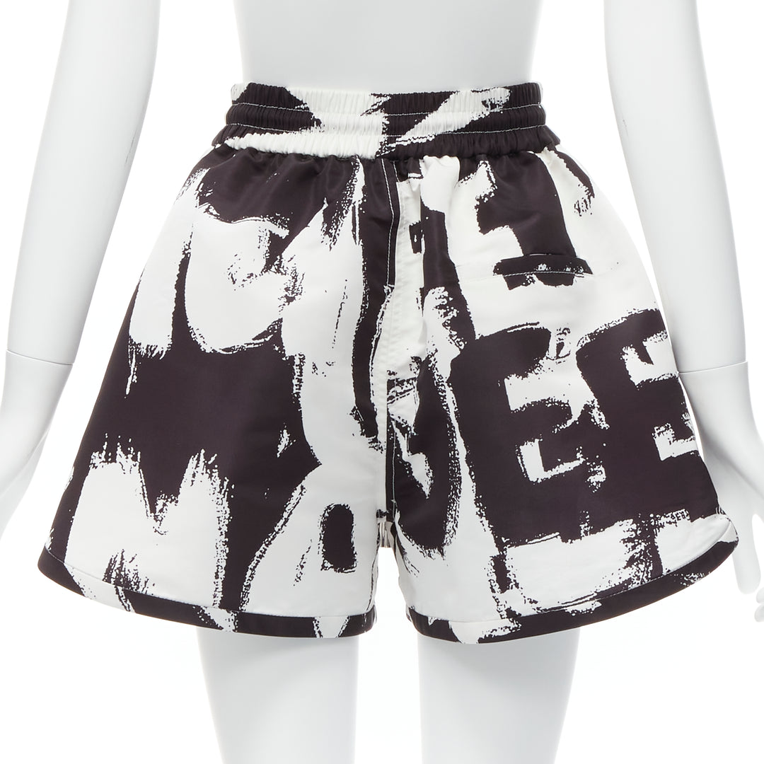 ALEXANDER MCQUEEN 2022 white Brush Graffiti flared high waisted shorts IT36 XXS