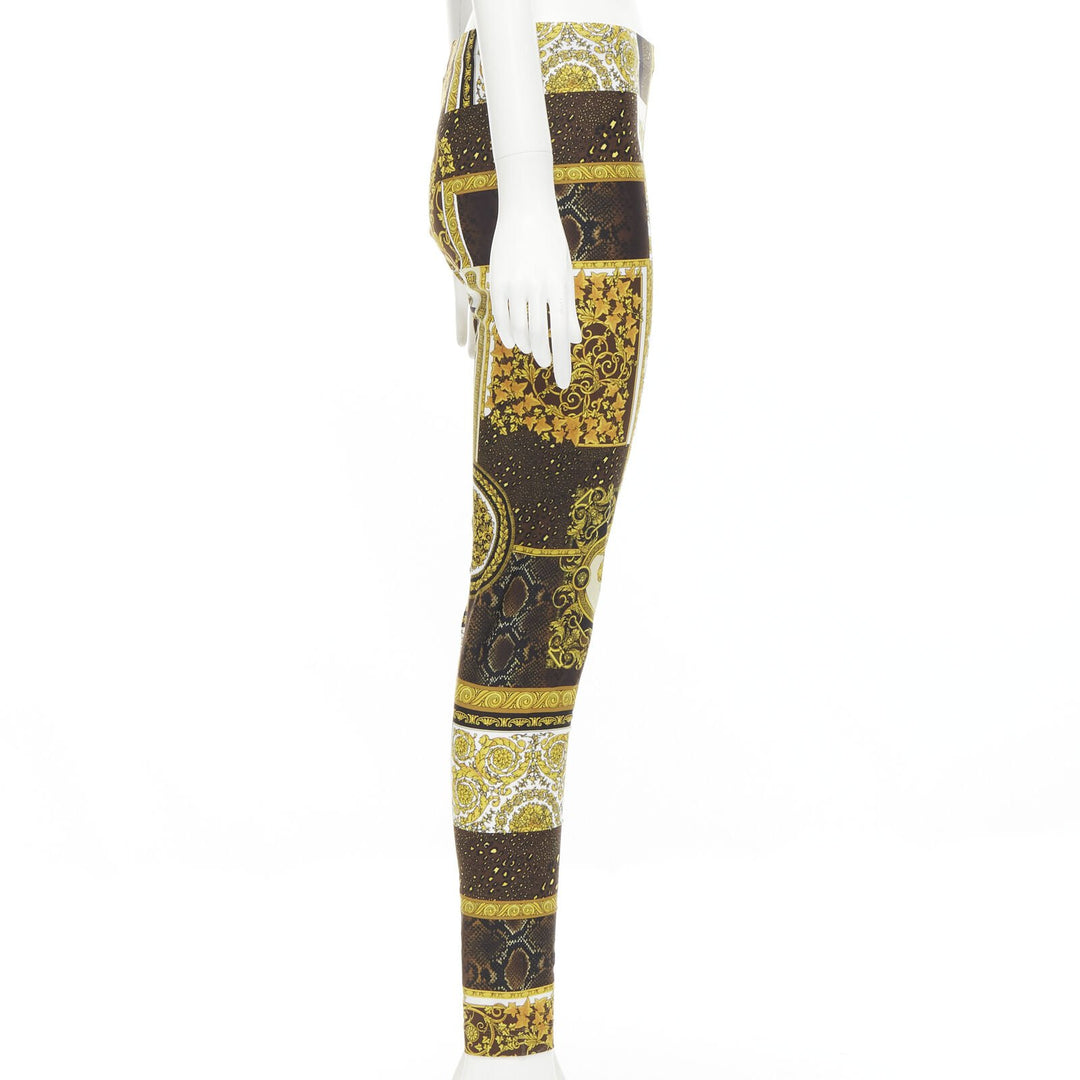 VERSACE 2021 Mosaic Barocco brown gold print stretchy legging pant IT42 L