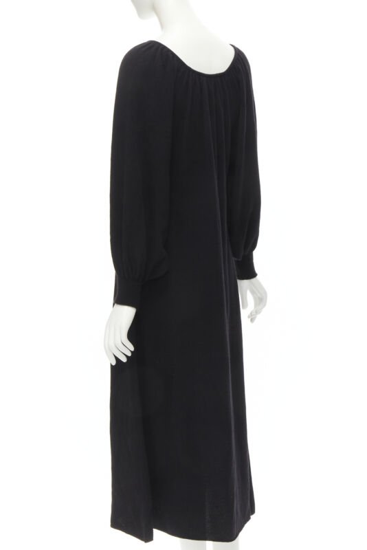 RYAN ROCHE 100% cashmere black pleated collar bubble sleeve midi dress S