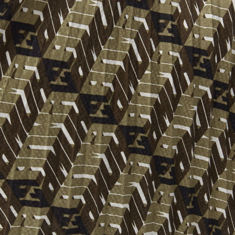 FENDI Roma Amor brown gold graphic print pleated plisse silk skirt IT42 M