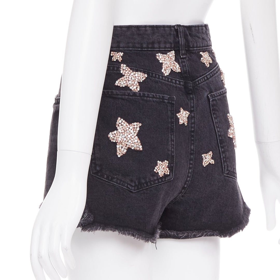 LOU LOU Studio washed grey denim pink silver crystal stars embellished shorts S