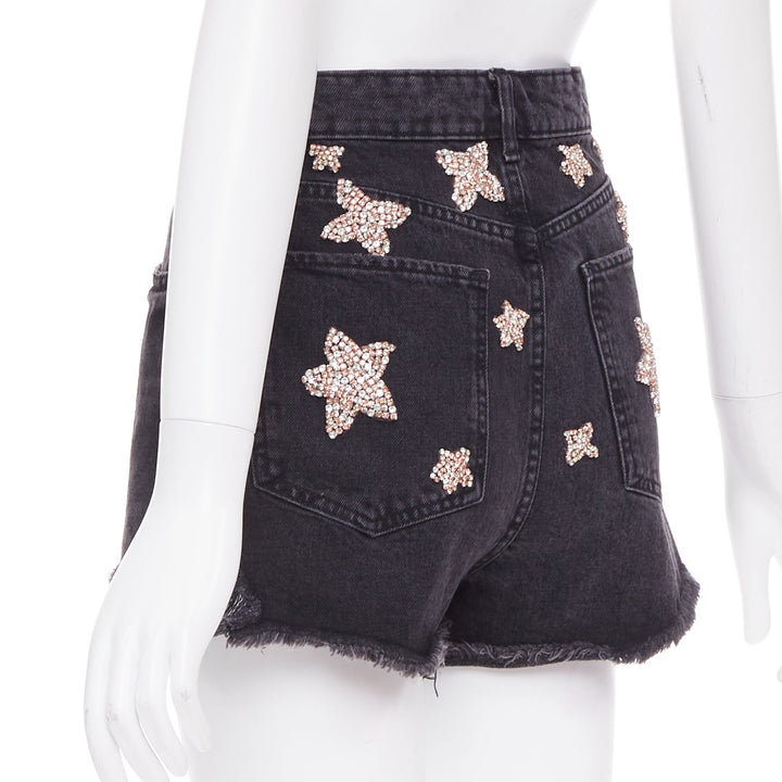 LOU LOU Studio washed grey denim pink silver crystal stars embellished shorts S