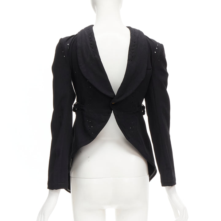 COMME DES GARCONS 2004 Runway black lace eyelet 2-way deconstructed jacket M