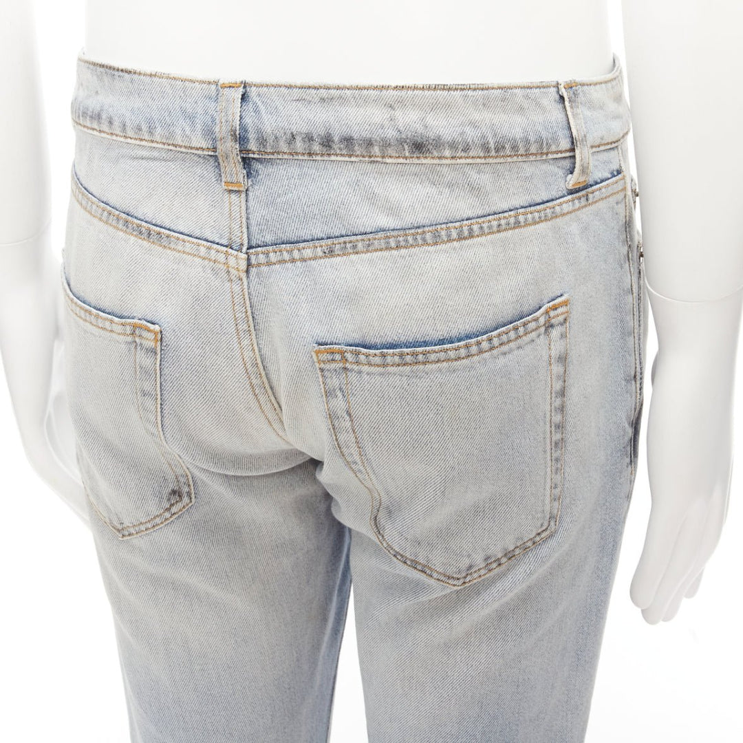 SAINT LAURENT D02 black smudge paint blue distressed washed jeans 30"