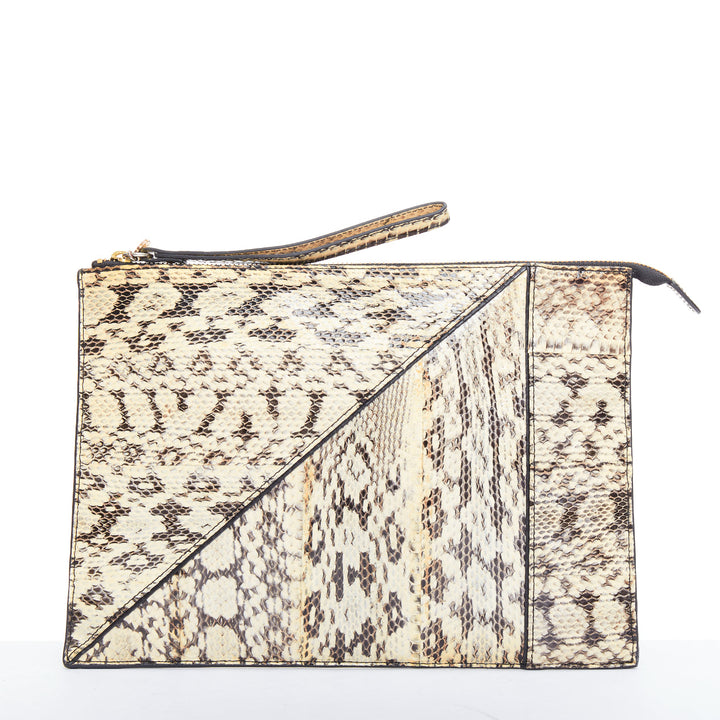 KOTUR cream black scaled leather gold zip charm pouch clutch bag
