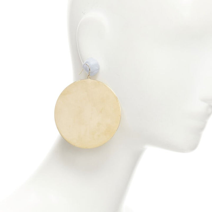 SAINT LAURENT gold mirrored metal disc statement earring Pair