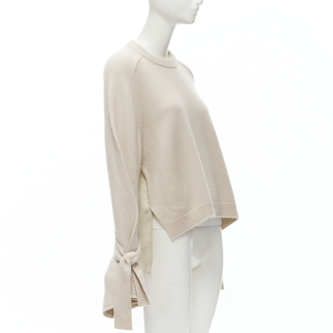TIBI 100% cashmere beige contrast bow tie cuff oversized sweater S