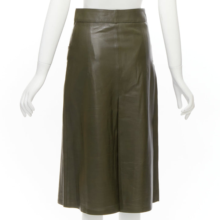 DODO BAR OR dark green genuine leather shell button pocketed pleated skirt IT40