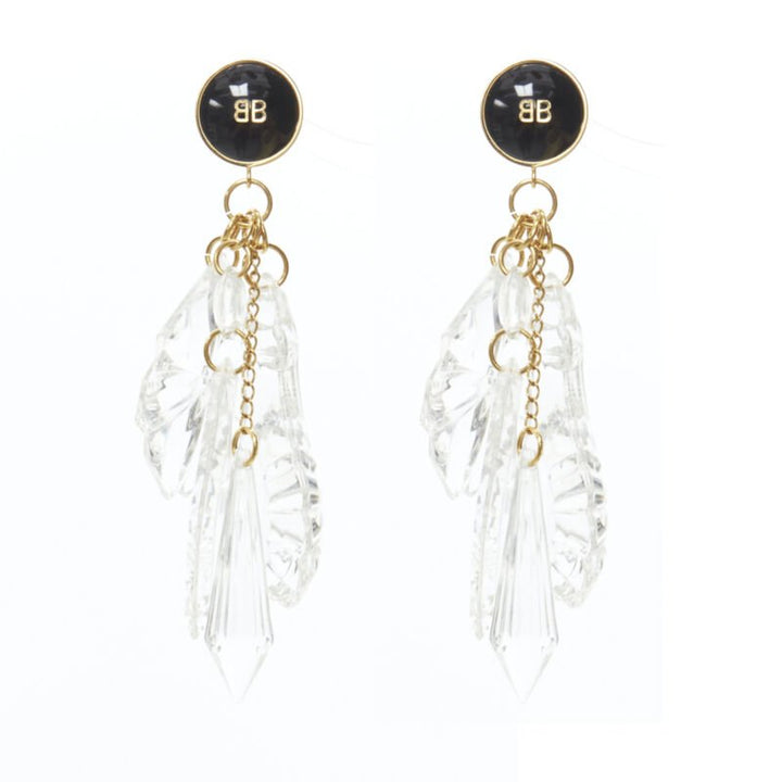BALENCIAGA Demna 2018 Pic Pendant BB logo clear Chandelier earrings