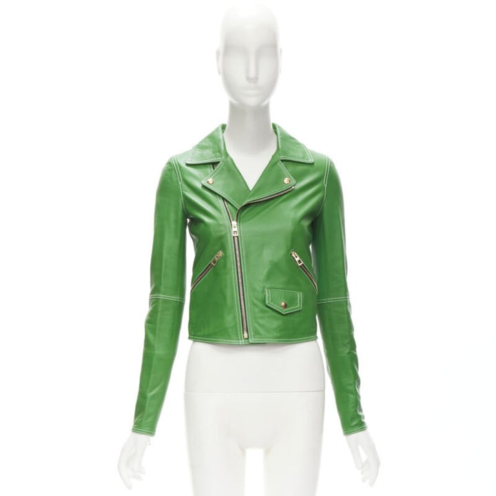 LOEWE JW ANDERSON kelly green leather moto biker jacket S