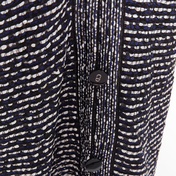 CHRISTIAN DIOR navy white light weave CD logo button long coat FR42 XL