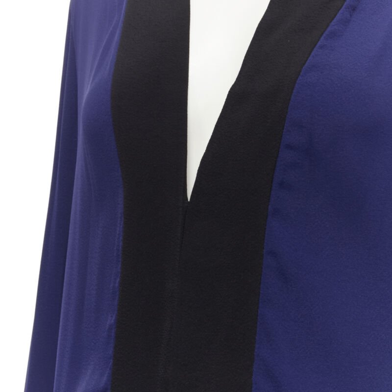 HAIDER ACKERMANN dark blue rayon black silk trimmed long robe jacket FR36 S