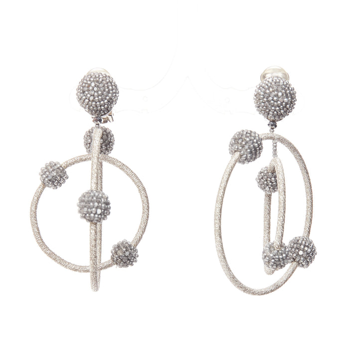 OSCAR DE LA RENTA silver beaded dual orbital hoop clip on earrings Pair