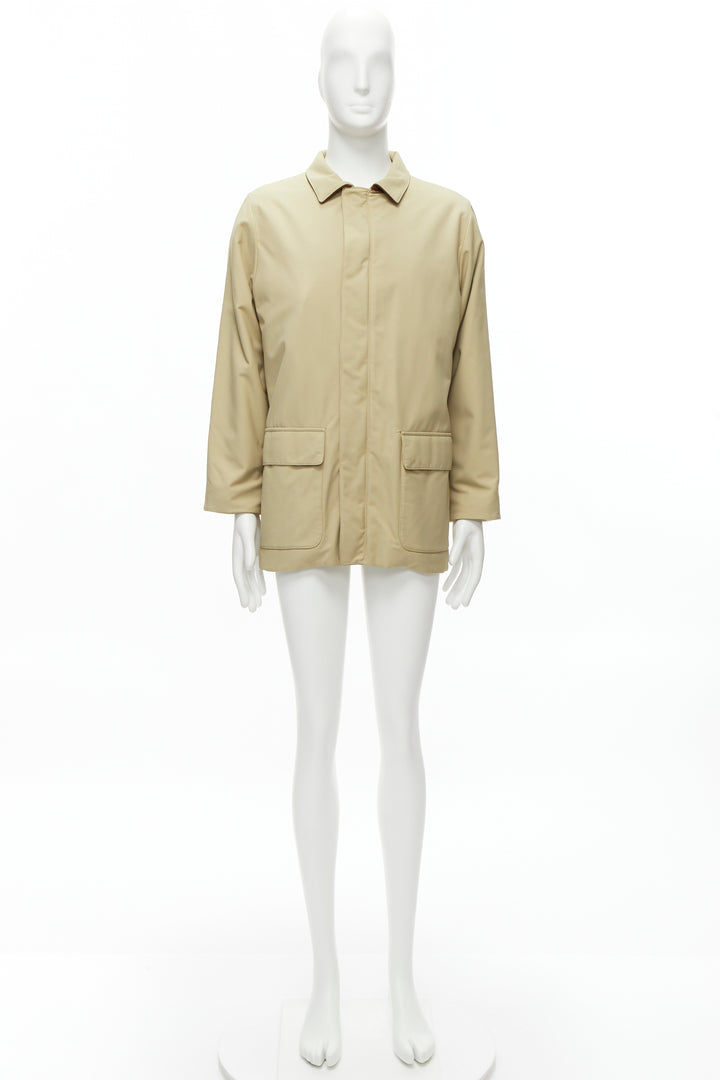 LORO PIANA Storm System beige nylon minimal pocketed longline coat S