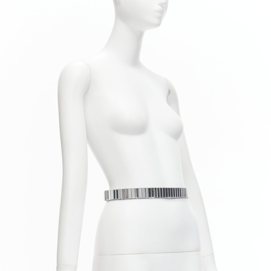 TOGA ARCHIVES silver mirrored acrylic tiles black leather elasticated belt