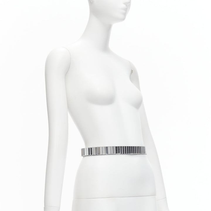 TOGA ARCHIVES silver mirrored acrylic tiles black leather elasticated belt