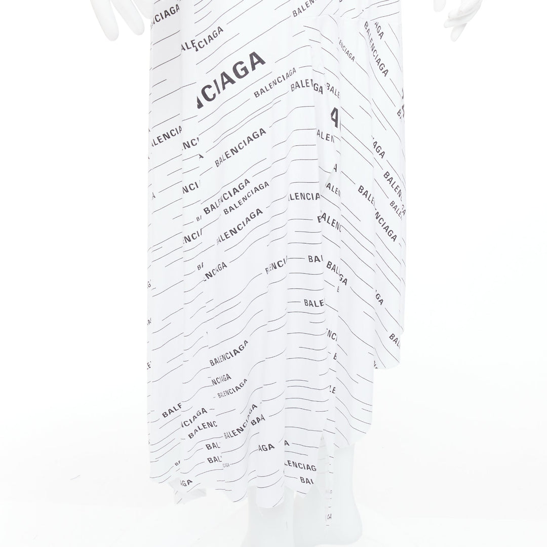BALENCIAGA Demna 2018 white black logo print asymmetric midi skirt FR38 M