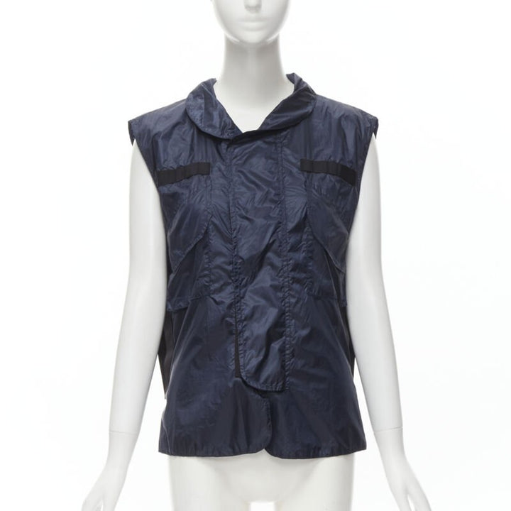 SACAI 2015 navy blue light nylon technical pocket grosgrain zip vest S