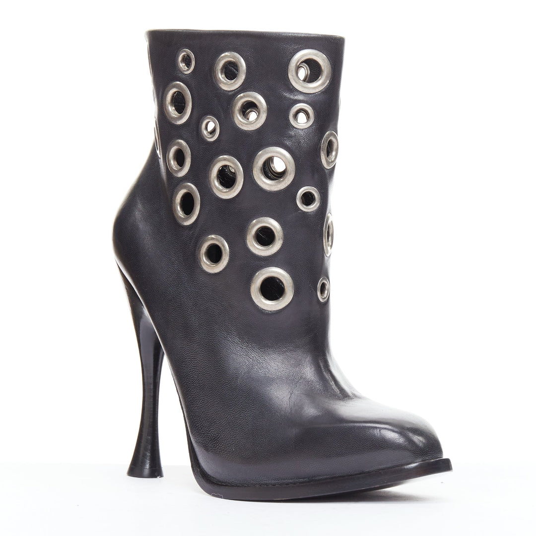 rare ALEXANDER MCQUEEN black silver grommet studded spool pirate ankle boots EU39