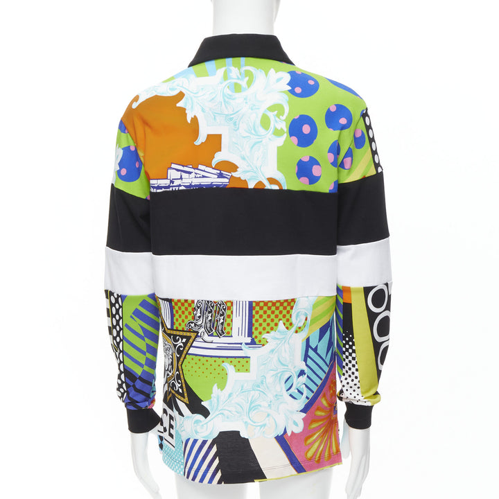 VERSACE 2020 Runway Pop Temple Box logo patchwork polo shirt top L