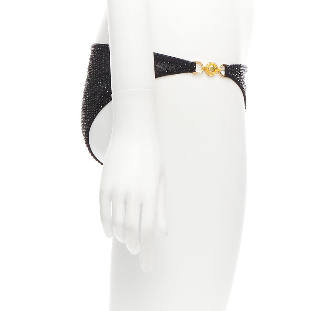 VERSACE 2019 black crystal embellished gold Medusa bikini bottom Sz.1 S